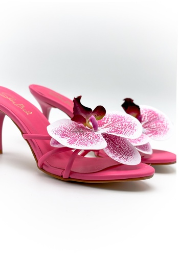 Shoebutik Fuchsia Floral Patterned Lavia Heeled Women's Slippers