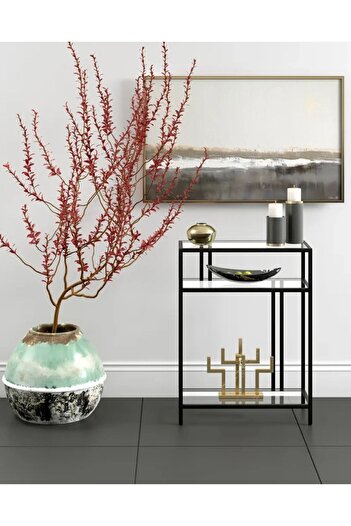 tino furniture Porto Siyah Metal Cam Raflı Dresuar Konsol