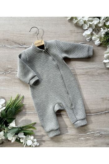 PATSAN Basic Seasonal Zippered Quilted Sparkly Baby Jumpsuit Gray