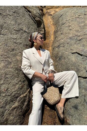 Laluvia Cotton Linen Crop Jacket - Stone Color