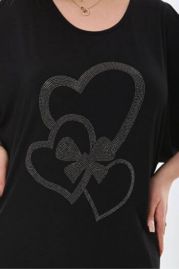 vividbutik Large Size Black Off-The-Shoulder Sweetheart Blouse with Rhinestones
