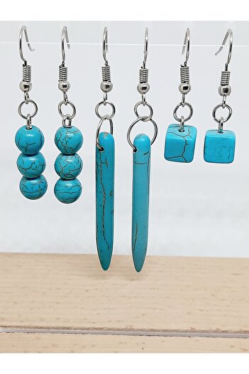 Kusakli Turquoise 3-Piece Dangle Earring Set