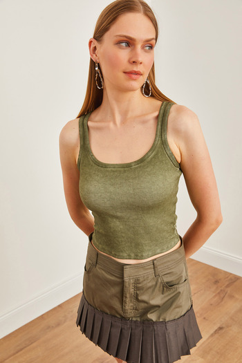 Olalook Khakifarbene Sportlerbluse für Damen - gewaschen, BLZ-19002675