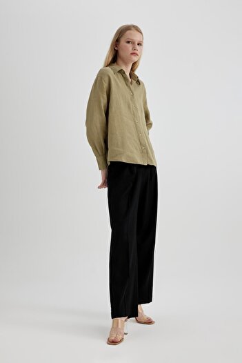 DeFacto Oversize Wide Fit 100% lněná košile s dlouhým rukávem Z6638az24sp