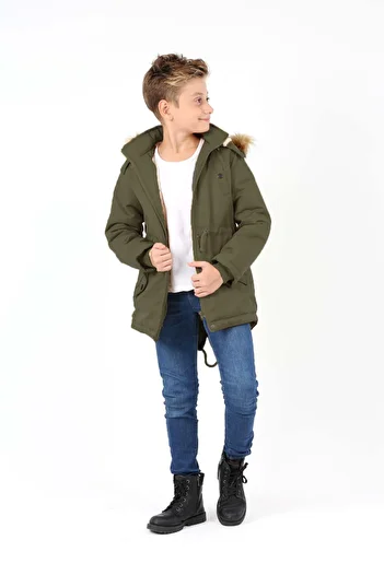 Asortix Boy's Waterproof Removable Hooded Plush Fur Lined Long Coat