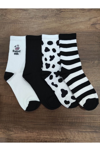 Leement socks Черно-бели 4 чифта памучни тенис чорапи - смесен модел