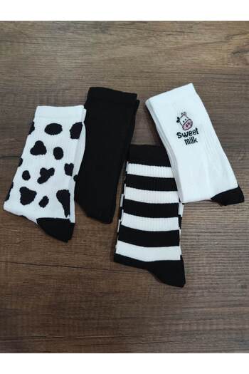 Leement socks Черно-бели 4 чифта памучни тенис чорапи - смесен модел