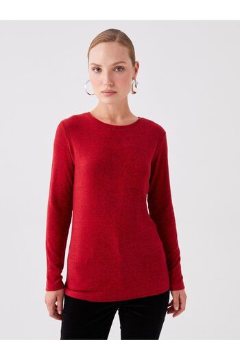 LC Waikiki Gemustertes, langärmliges Damen-T-Shirt mit Rundhalsausschnitt