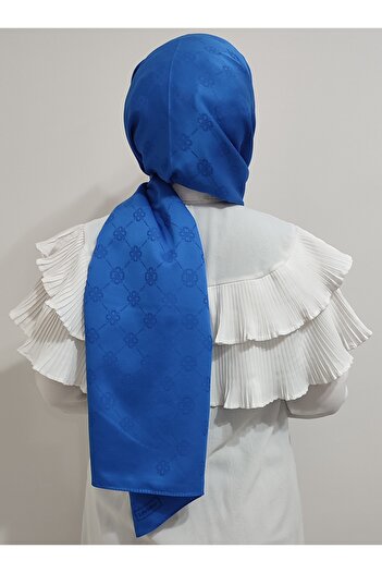 Levidor Blue Jacquard Geometric Patterned Shawl