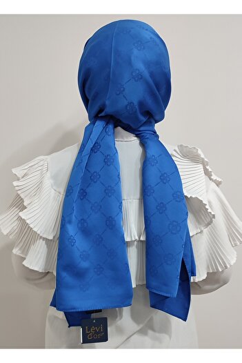 Levidor Blue Jacquard Geometric Patterned Shawl