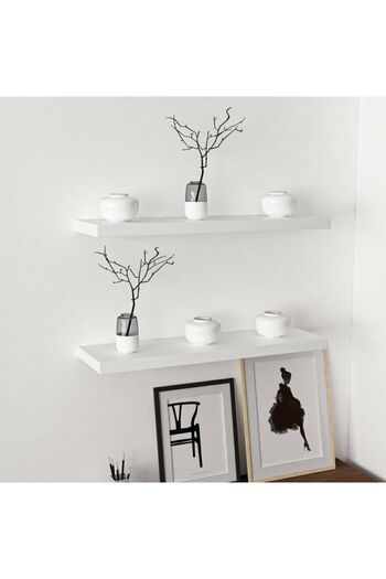 Egecan Mobilya White Flying Wall Shelf Set of 2 Hidden Shelf