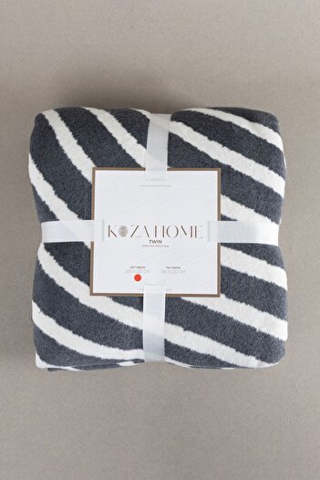 Koza Home Twin Blanket Soft Cotton Double Blanket Anthracite Cream 200 X 220 5038a