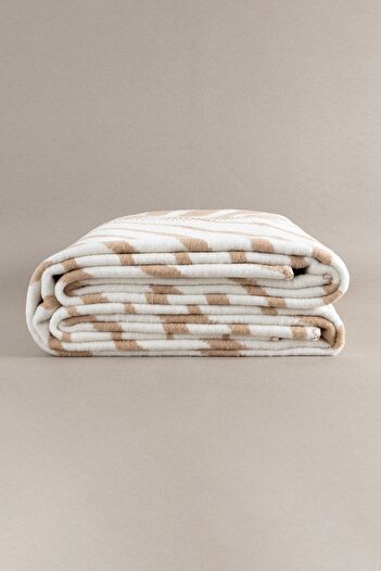 Koza Home Twin Blanket Soft Cotton Double Blanket Brown Cream 200 x 220 5036A