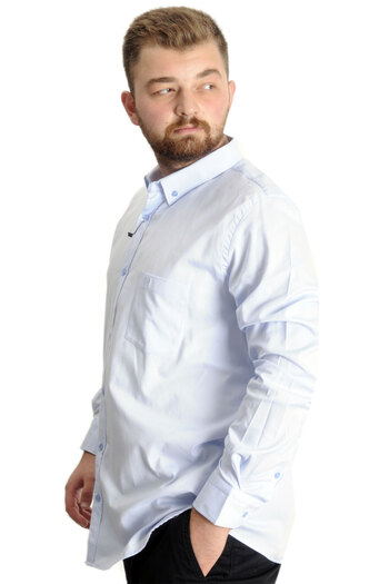 ModeXL Men's Oxford Shirt - Plus Size, Pocket, Light Blue, U.Sleeve 20366