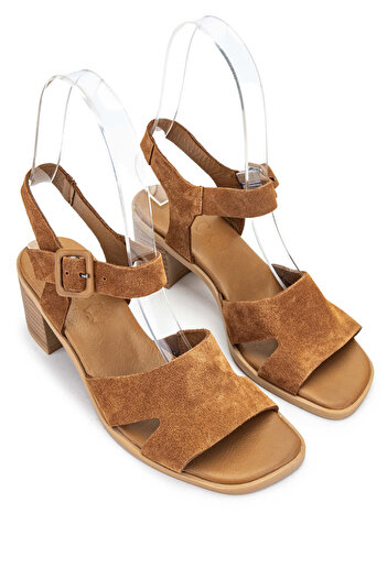 Tamer Tanca Genuine Leather Tobacco Suede Women's Sandals - Heels