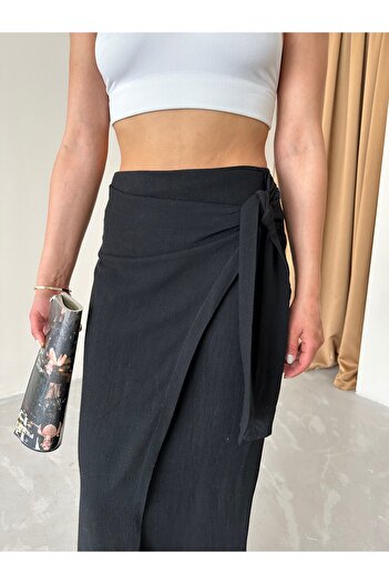 Laluvia Black Skirt with Side Tie Detail