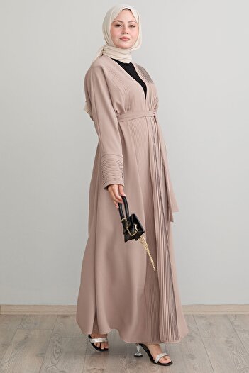 InStyle Μπεζ Μακρύ Abaya - Πλισέ Λεπτομέρεια