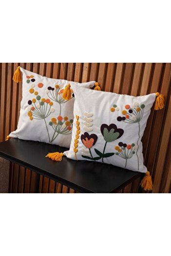 SWITA Home Design Double Combination Punch Embroidered Throw Pillow Cover (panch)