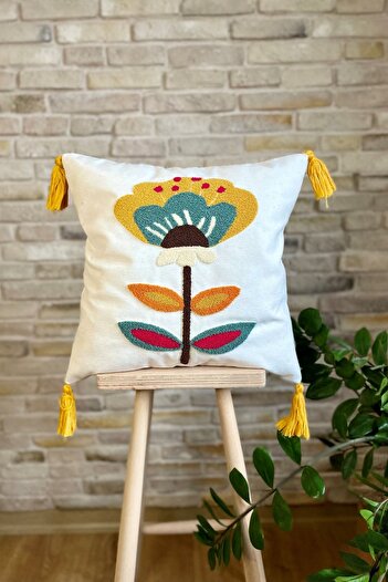 SWITA Single Punch Embroidered Flower Pattern Throw Pillow Cover