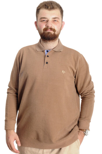 ModeXL Ανδρικό Polo Sweat - Μεγάλο Μέγεθος, Κέντημα Θεσσαλονίκης, Καφές με Γάλα 20440