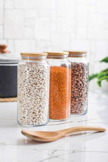 Lizzy 1,300 ml Large Size 3-Piece Glass Jar with Bamboo Lid and Food Storage Set