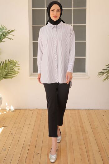 benguen 12025 Model White Striped Shirt
