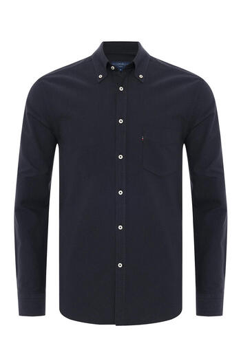 Germirli Black Single Pocket Oxford Sports Shirt - Button Collar Cotton