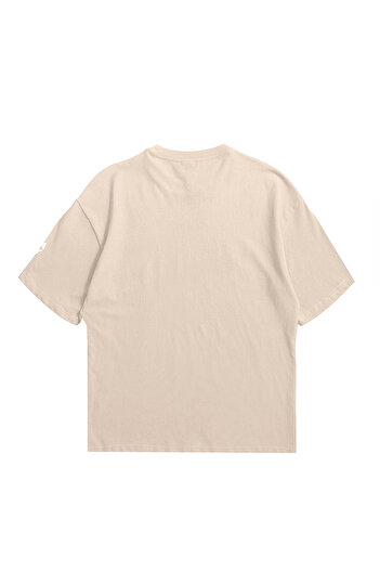 Eazy Co Eazy Beige Unisex Oversize Printed Short Sleeve Basic T-shirt