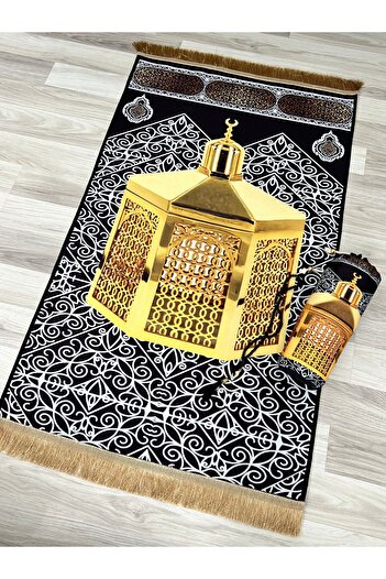 AYHANHOME Gift Dowry Bag Digital Print Prayer Rug Set with Prayer Beads Luxury Taffeta Prayer Rug