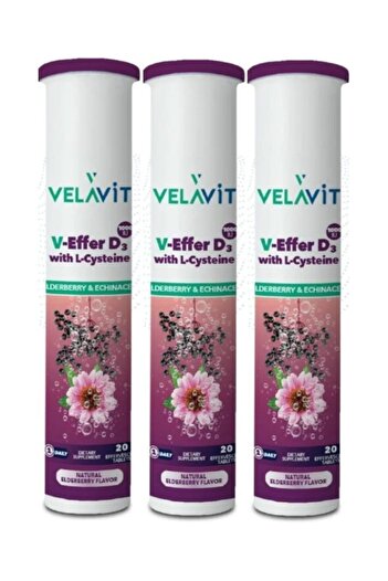 Velavit V-effer D3 - 20 Effervescent Tablets for L-cysteine (X 3 Pieces)