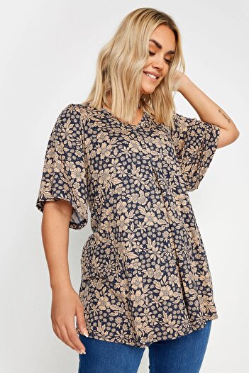 Stil Diva V-Neck Patterned - Asymmetric Cut Lycra Plus Size Blouse303250