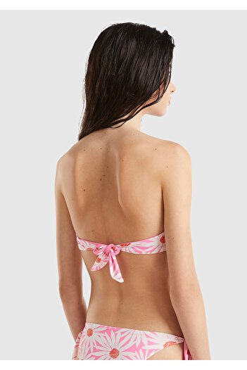 United Colors of Benetton Pink Patterned Strapless Bikini Top - Back Tie All