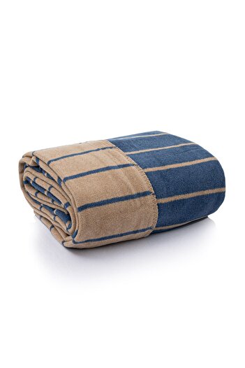 Koza Home Twin Blanket Soft Cotton Double Blanket Brown Blue 200 x 220 5029A