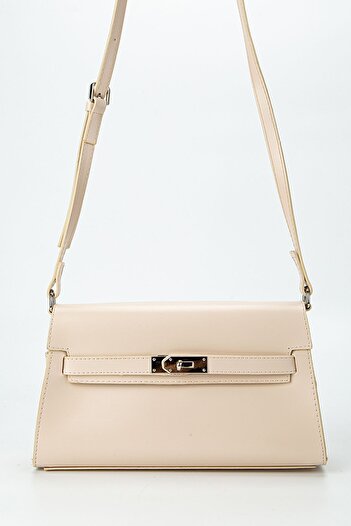 minebag Women's Crossbody Bag - Faux Leather, Vojta Lock Detail, Cream