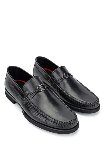 Tamer Tanca Genuine Leather Black Men's Loafer Shoes