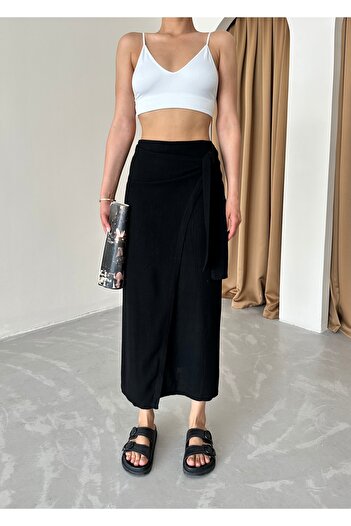 Laluvia Black Skirt with Side Tie Detail