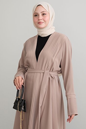 InStyle Μπεζ Μακρύ Abaya - Πλισέ Λεπτομέρεια