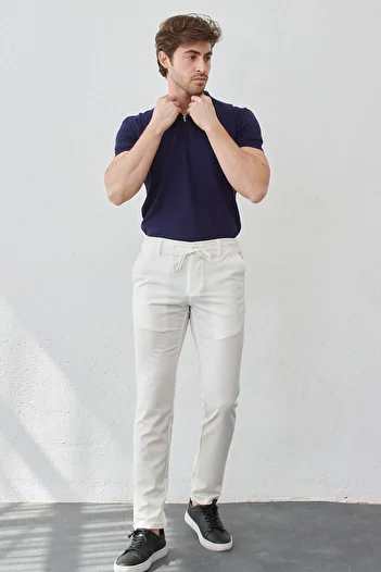 RAVANELLI White Lycra Flexible Slim Fit Jogger Pants - Men's, Elastic Waist, Lace-up