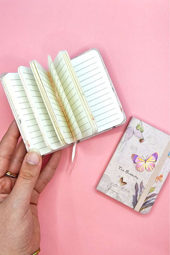 Limmy A7 Butterfly Patterned Notebook and Elastic Pocket - Powder