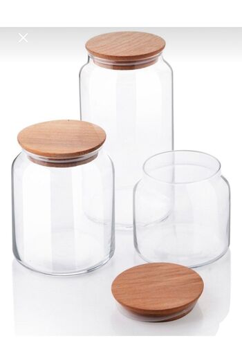 Karçiçeği Home 3-Piece Glass Storage Set with Bamboo Vacuum Lid Jar Spice Rack