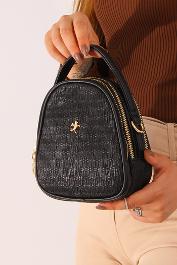 By Hakan nas bag 948 - Casual Stoned Crossbody Women's Bag, Shoulder and Messenger Bag, Wicker BLACK