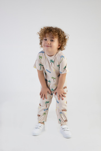 Harika KIDS Girl's Cotton Jumpsuit - Car and Palm Pattern