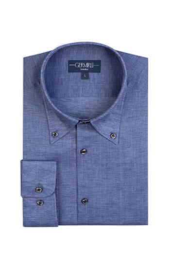 Germirli Non Iron Journey Aviator Blue Button Collar Tailor Fit Linen Shirt
