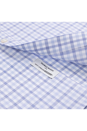 Germirli Journey Blue Plaid Tailor Fit Cotton Shirt - Buttoned Collar