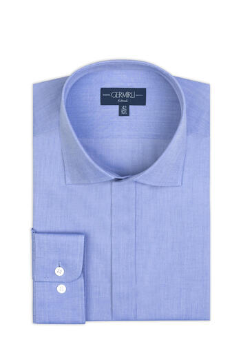 Germirli 701 Model Blue Tailor Fit Classic Collar Cotton Shirt - Hidden Pat