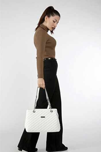 MAC&MOS Women's White Chain Strap Hand and Shoulder Bag