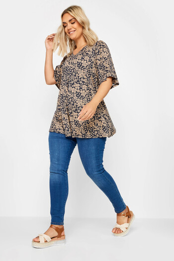 Stil Diva V-Neck Patterned - Asymmetric Cut Lycra Plus Size Blouse303250