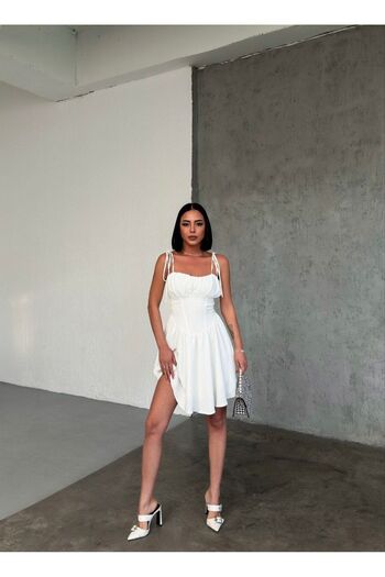 buqre's moda Μίνι φόρεμα με κορσέ με λεπτομέρεια με κορδόνια