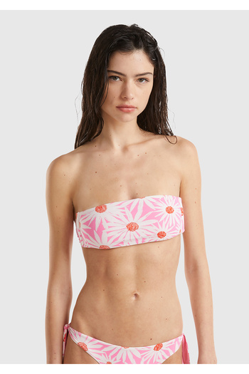 United Colors of Benetton Pink Patterned Strapless Bikini Top - Back Tie All