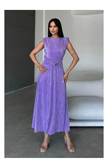 mor butik Lilac Padded Crinkle Dress fly77